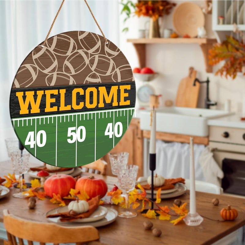 HSNBT Football Welcome Sign Front Door Decor Fall Football Decor for Home Office Boys Bedroom Porch Sport Football Wooden Hanging Sign Wall Decorations - Image 5